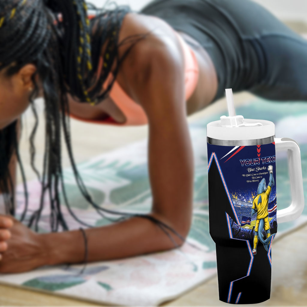 Personalized Cape Verde Blue Sharks Tumbler With Handle African Pride Dynamic Stadium Soccer Graphic Art