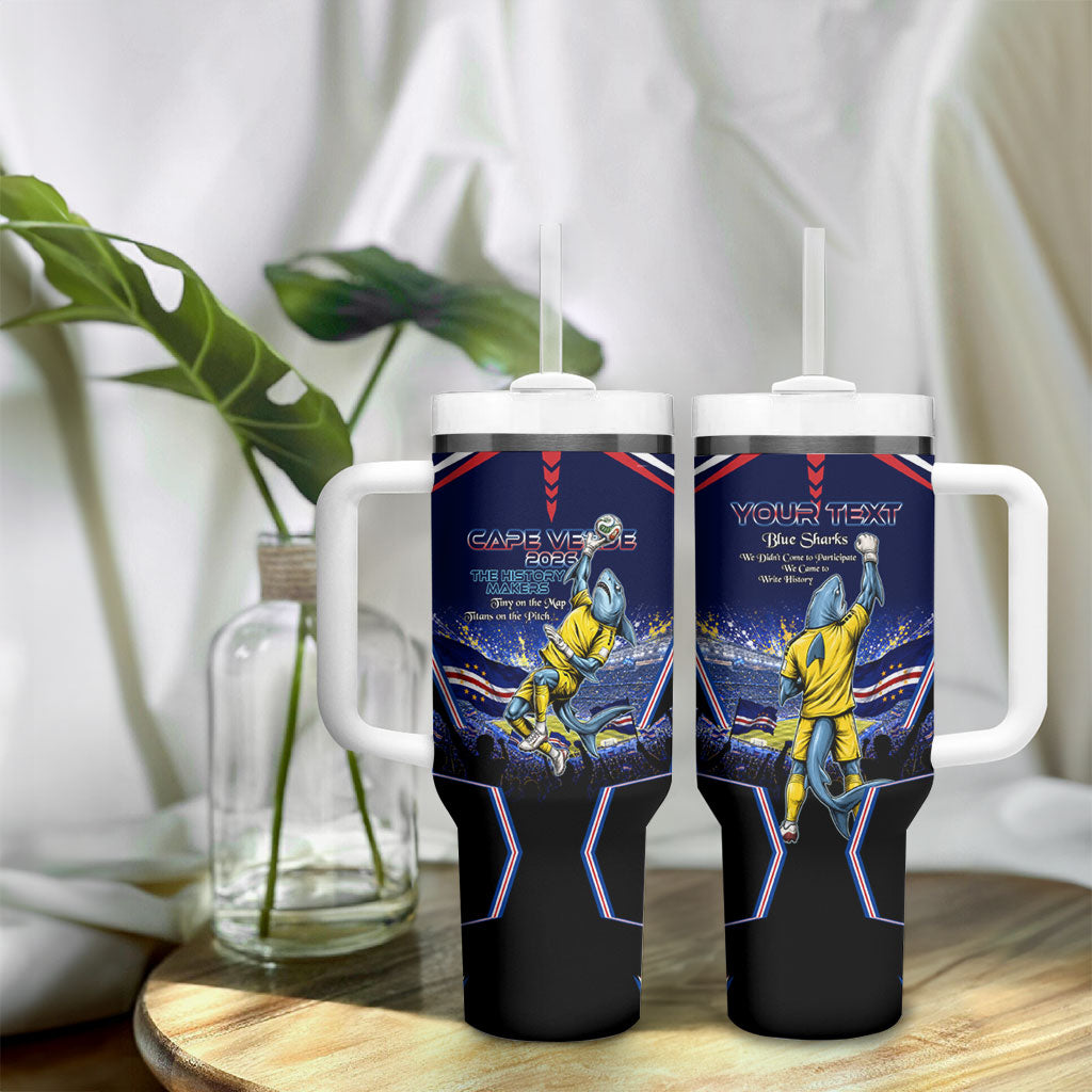 Personalized Cape Verde Blue Sharks Tumbler With Handle African Pride Dynamic Stadium Soccer Graphic Art