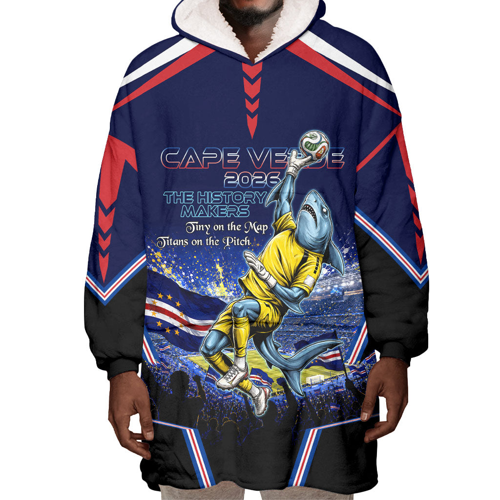 Personalized Cape Verde Blue Sharks Wearable Blanket Hoodie African Pride Dynamic Stadium Soccer Graphic Art