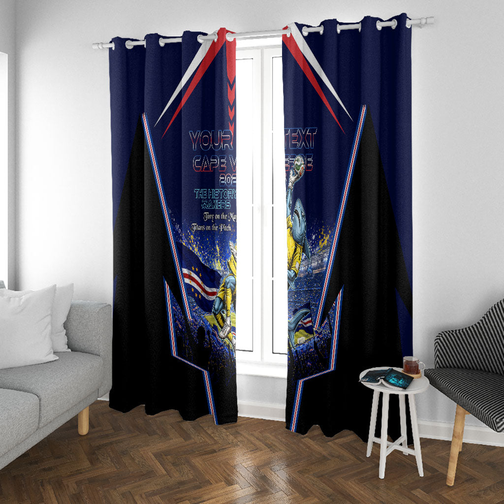 Personalized Cape Verde Blue Sharks Window Curtain African Pride Dynamic Stadium Soccer Graphic Art
