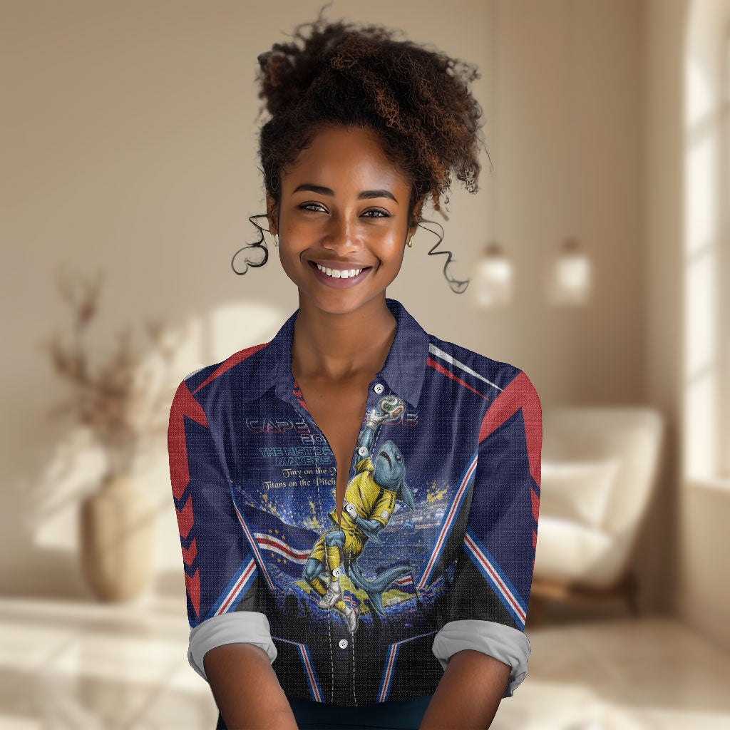 Personalized Cape Verde Blue Sharks Women Casual Shirt African Pride Dynamic Stadium Soccer Graphic Art