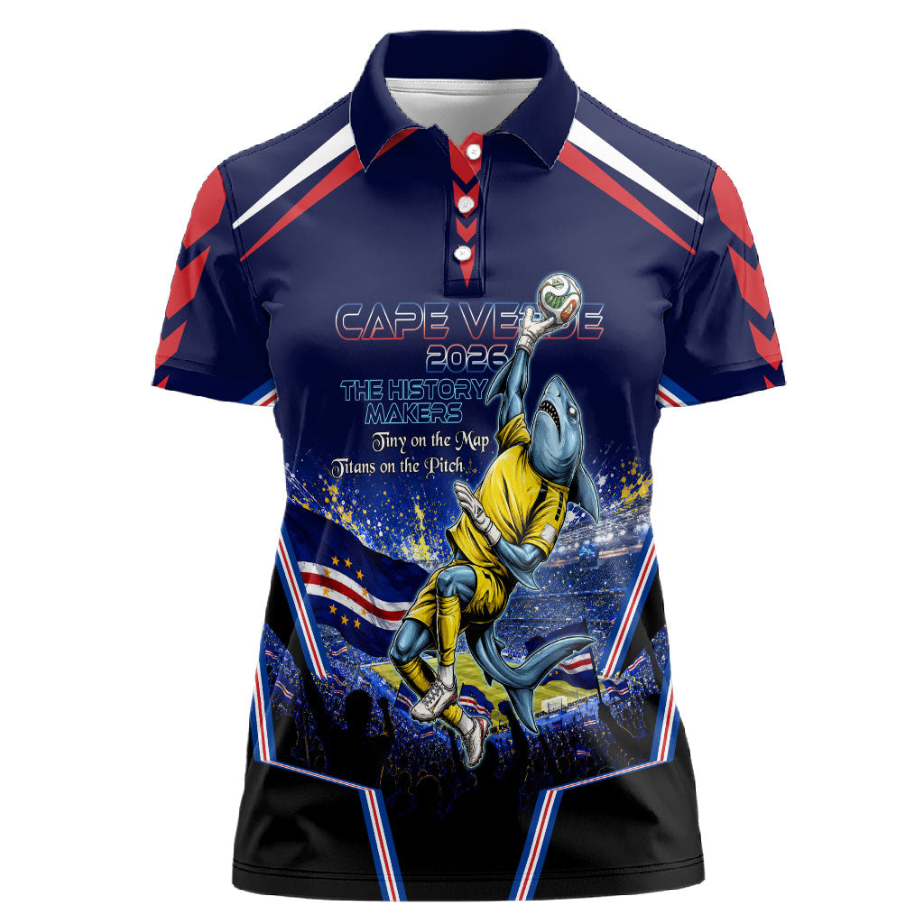Personalized Cape Verde Blue Sharks Women Polo Shirt African Pride Dynamic Stadium Soccer Graphic Art