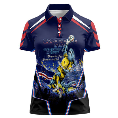 Personalized Cape Verde Blue Sharks Women Polo Shirt African Pride Dynamic Stadium Soccer Graphic Art
