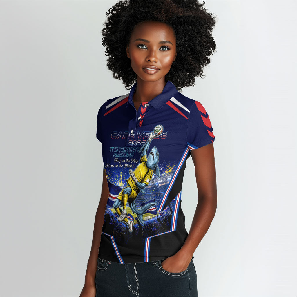 Personalized Cape Verde Blue Sharks Women Polo Shirt African Pride Dynamic Stadium Soccer Graphic Art