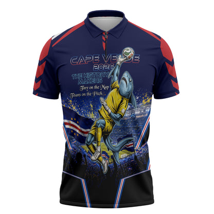 Personalized Cape Verde Blue Sharks Zipper Polo Shirt African Pride Dynamic Stadium Soccer Graphic Art