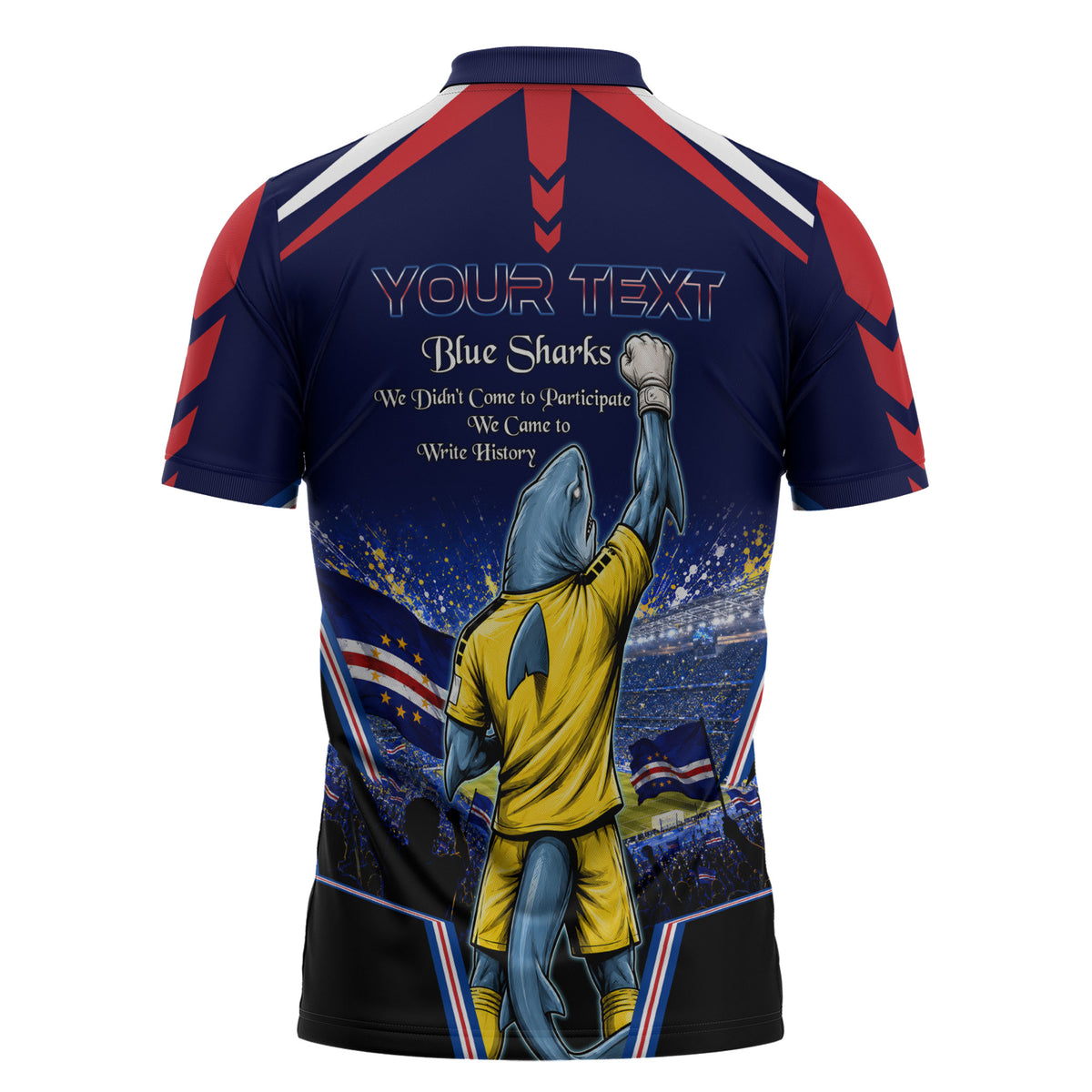 Personalized Cape Verde Blue Sharks Zipper Polo Shirt African Pride Dynamic Stadium Soccer Graphic Art