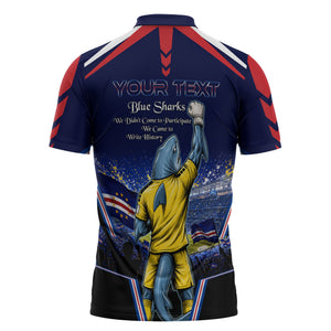 Personalized Cape Verde Blue Sharks Zipper Polo Shirt African Pride Dynamic Stadium Soccer Graphic Art