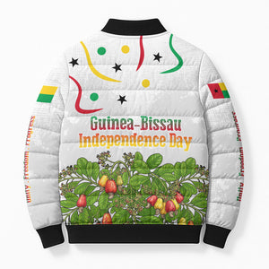 Guinea-Bissau Independence Day Bomber Puffer Jacket African Wildlife Cashew Harvest Cultural Pride