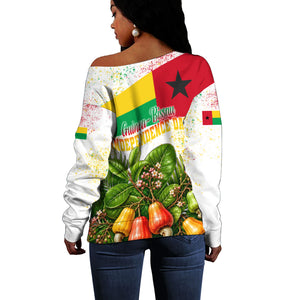 Guinea-Bissau Independence Day Off Shoulder Sweater African Wildlife Cashew Harvest National Flag