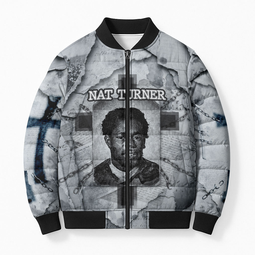 Nat Turner Bomber Puffer Jacket Black History Rebellion - Vintage Newspaper