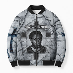 Nat Turner Bomber Puffer Jacket Black History Rebellion - Vintage Newspaper