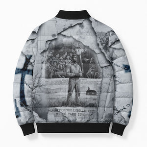 Nat Turner Bomber Puffer Jacket Black History Rebellion - Vintage Newspaper