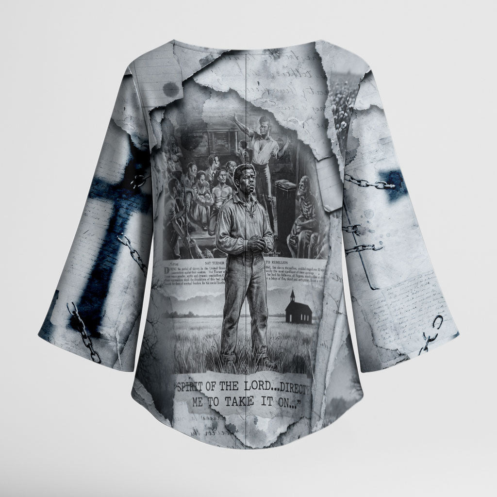 Nat Turner Kimono Sleeve Blouse Black History Rebellion - Vintage Newspaper