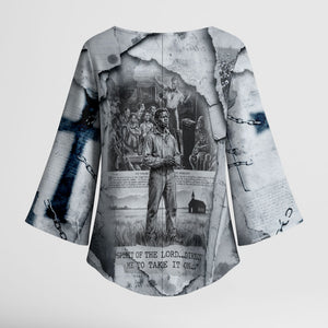 Nat Turner Kimono Sleeve Blouse Black History Rebellion - Vintage Newspaper