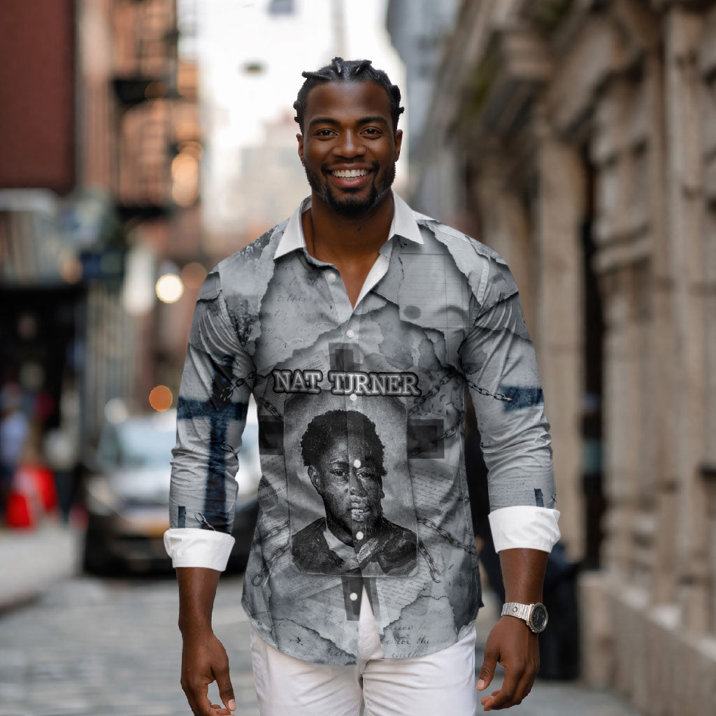 Nat Turner Long Sleeve Button Shirt Black History Rebellion - Vintage Newspaper