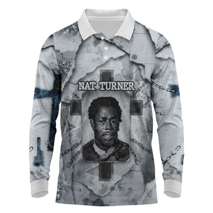 Nat Turner Long Sleeve Polo Shirt Black History Rebellion - Vintage Newspaper