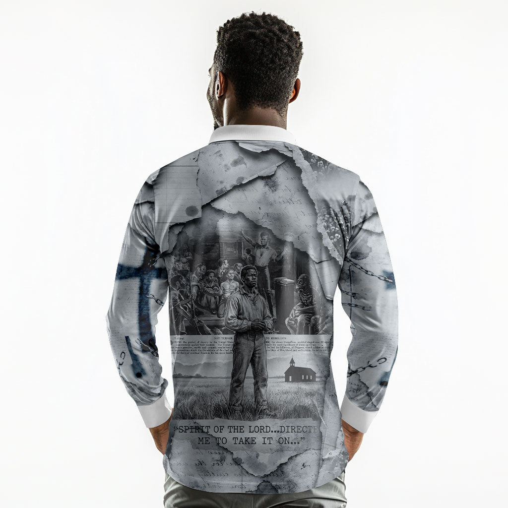 Nat Turner Long Sleeve Polo Shirt Black History Rebellion - Vintage Newspaper