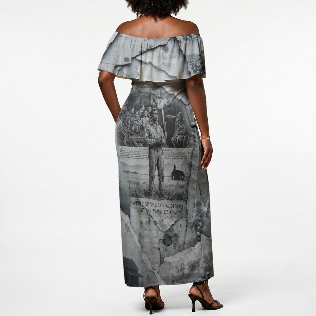 Nat Turner Off Shoulder Maxi Dress Black History Rebellion - Vintage Newspaper