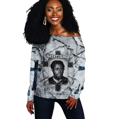 Nat Turner Off Shoulder Sweater Black History Rebellion - Vintage Newspaper