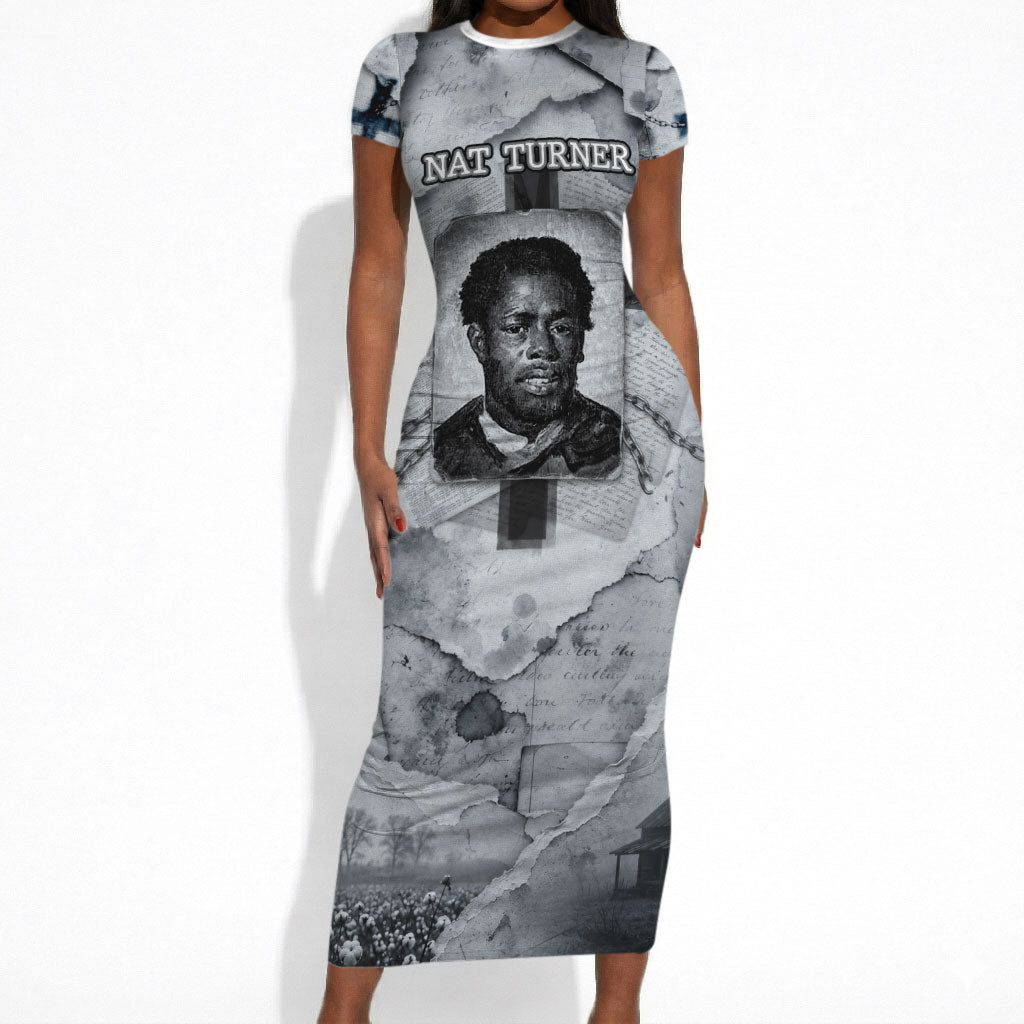Nat Turner Short Sleeve Bodycon Dress Black History Rebellion - Vintage Newspaper