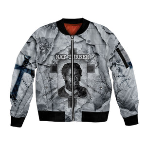Nat Turner Sleeve Zip Bomber Jacket Black History Rebellion - Vintage Newspaper