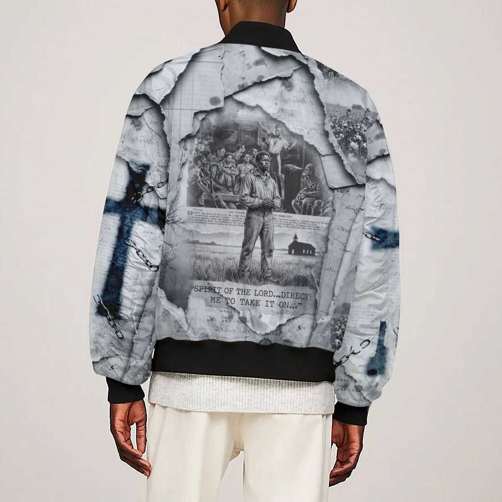 Nat Turner Sleeve Zip Bomber Jacket Black History Rebellion - Vintage Newspaper