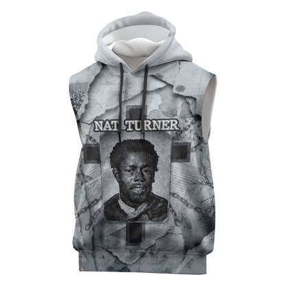 Nat Turner Sleeveless Hoodie Black History Rebellion - Vintage Newspaper