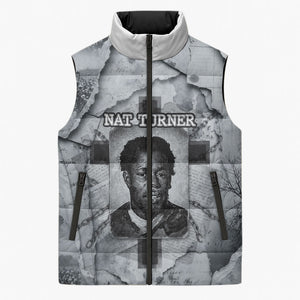 Nat Turner Sleeveless Puffer Jacket Black History Rebellion - Vintage Newspaper