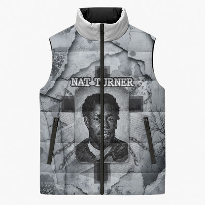 Nat Turner Sleeveless Puffer Jacket Black History Rebellion - Vintage Newspaper