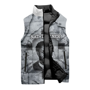 Nat Turner Sleeveless Puffer Jacket Black History Rebellion - Vintage Newspaper
