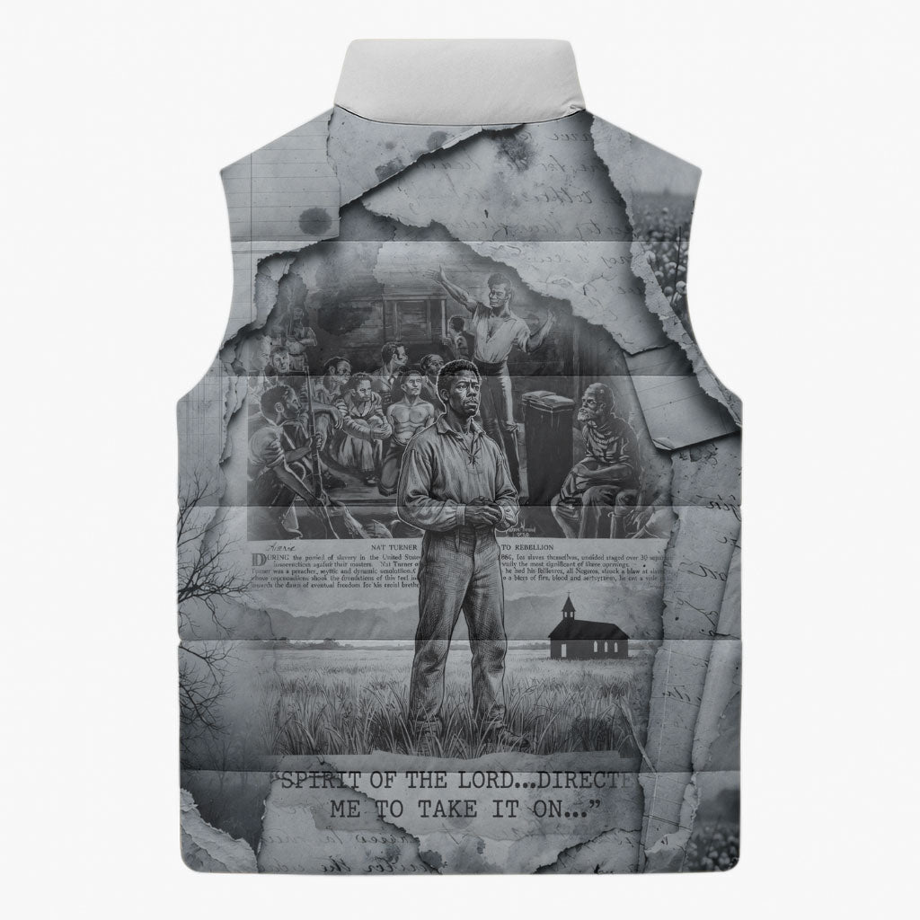 Nat Turner Sleeveless Puffer Jacket Black History Rebellion - Vintage Newspaper