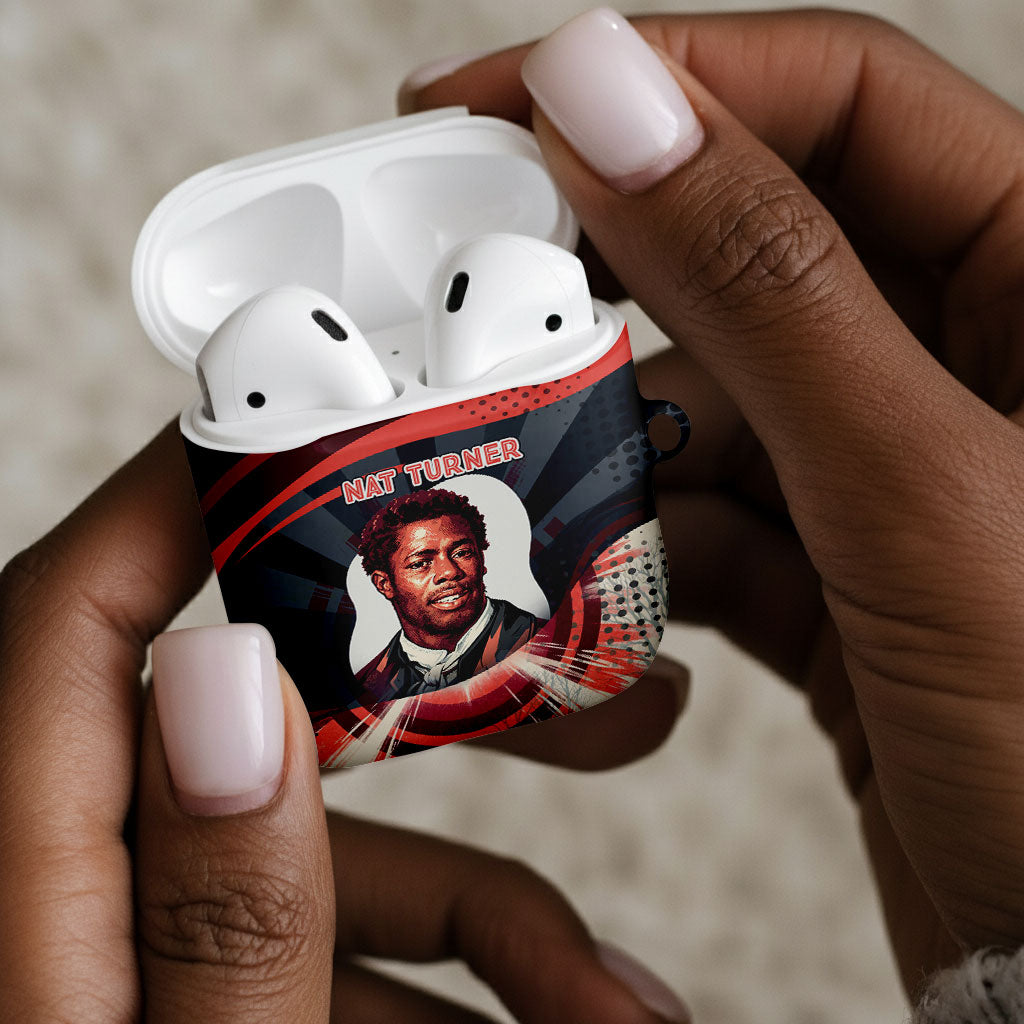 Nat Turner Black History AirPods Case Retro Pop Art Swirl Sunburst Portrait Freedom