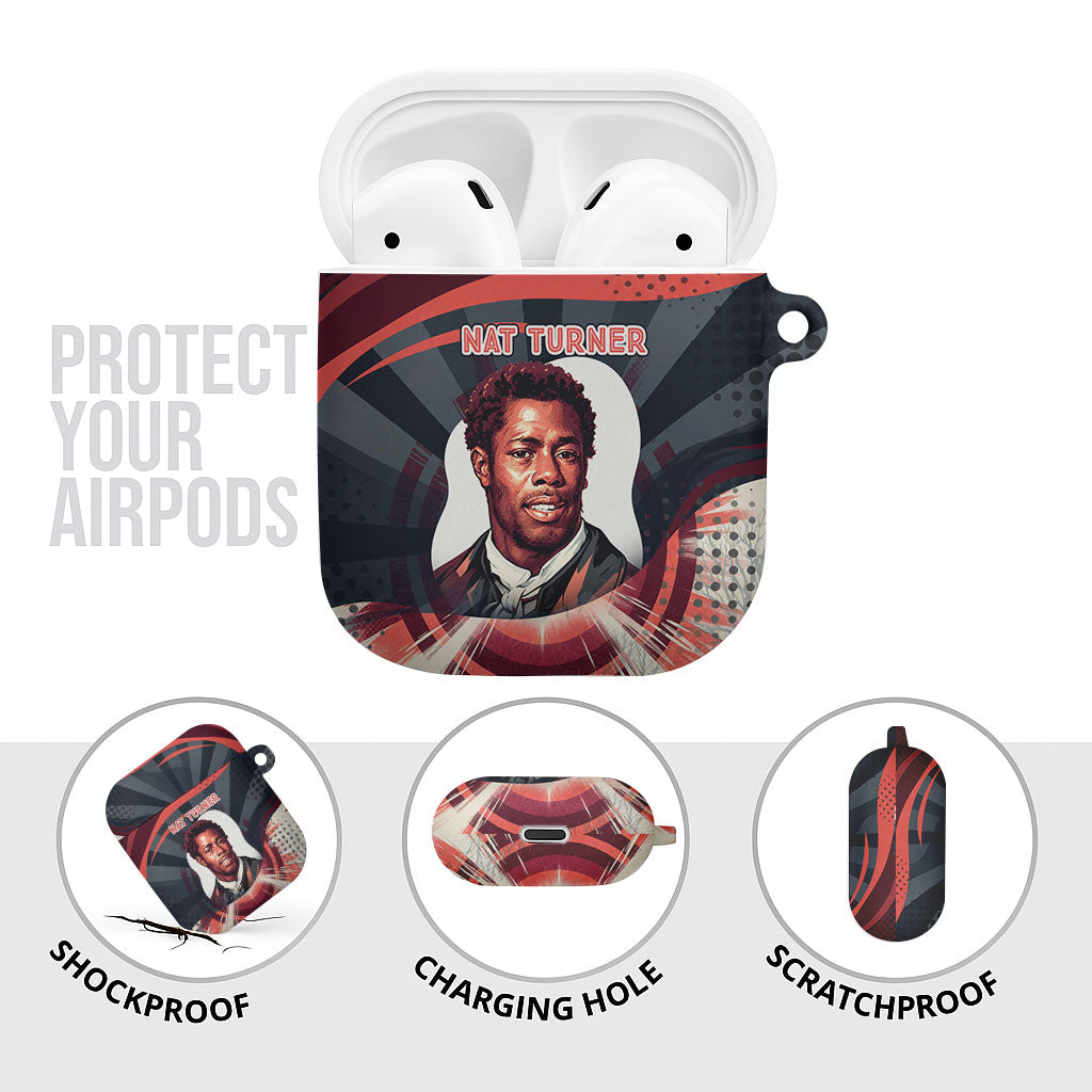 Nat Turner Black History AirPods Case Retro Pop Art Swirl Sunburst Portrait Freedom
