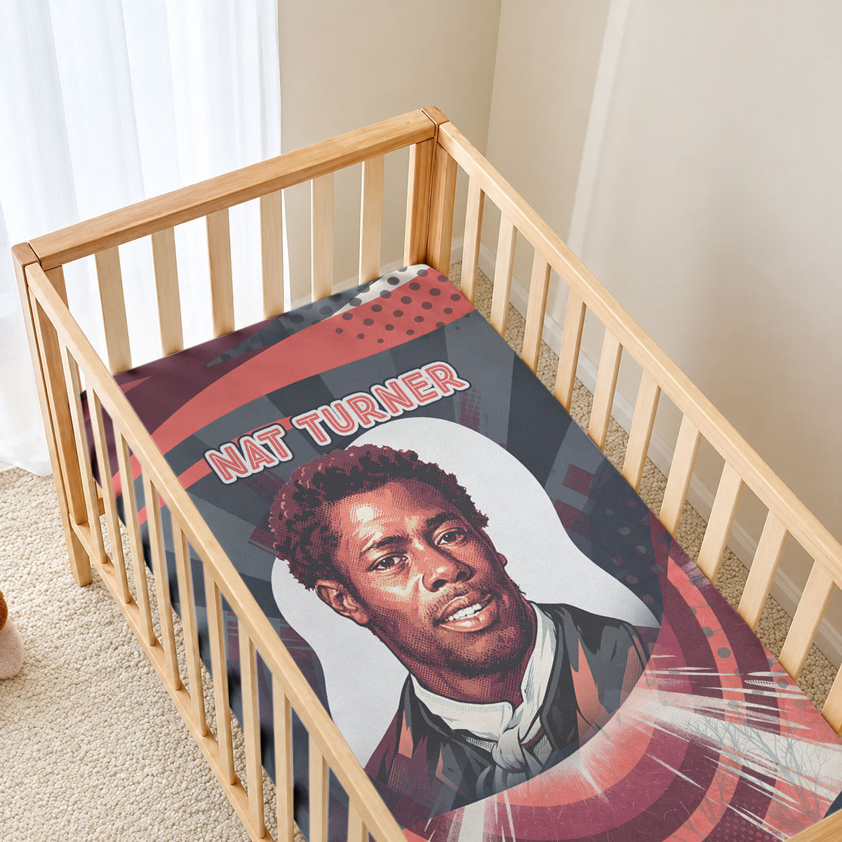 Nat Turner Black History Baby Bed Cover Retro Pop Art Swirl Sunburst Portrait Freedom