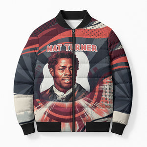 Nat Turner Black History Bomber Puffer Jacket Retro Pop Art Swirl Sunburst Portrait Freedom