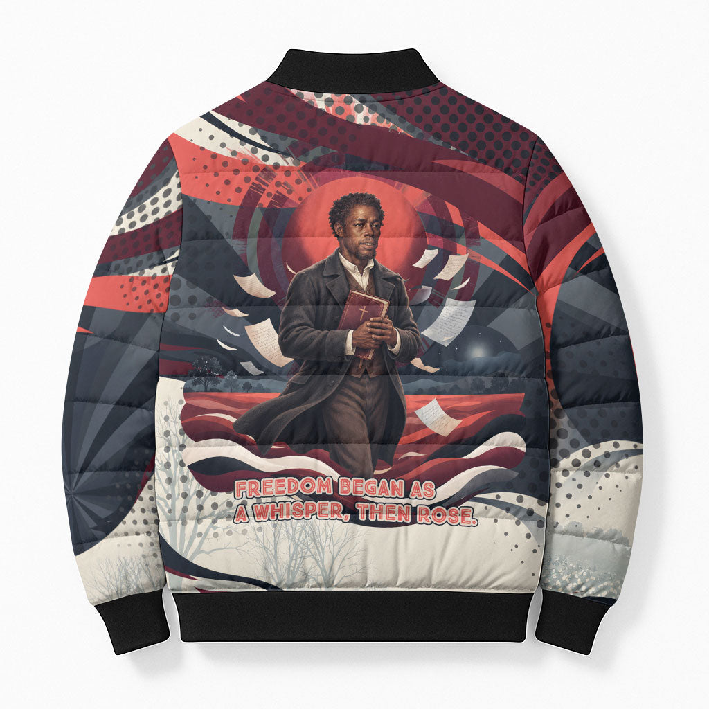 Nat Turner Black History Bomber Puffer Jacket Retro Pop Art Swirl Sunburst Portrait Freedom