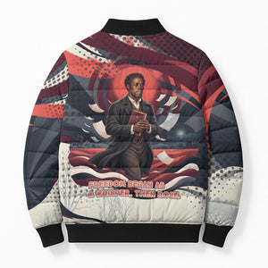 Nat Turner Black History Bomber Puffer Jacket Retro Pop Art Swirl Sunburst Portrait Freedom