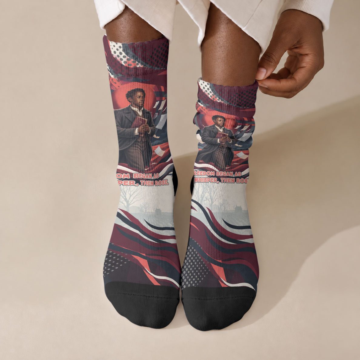 Nat Turner Black History Crew Socks Retro Pop Art Swirl Sunburst Portrait Freedom