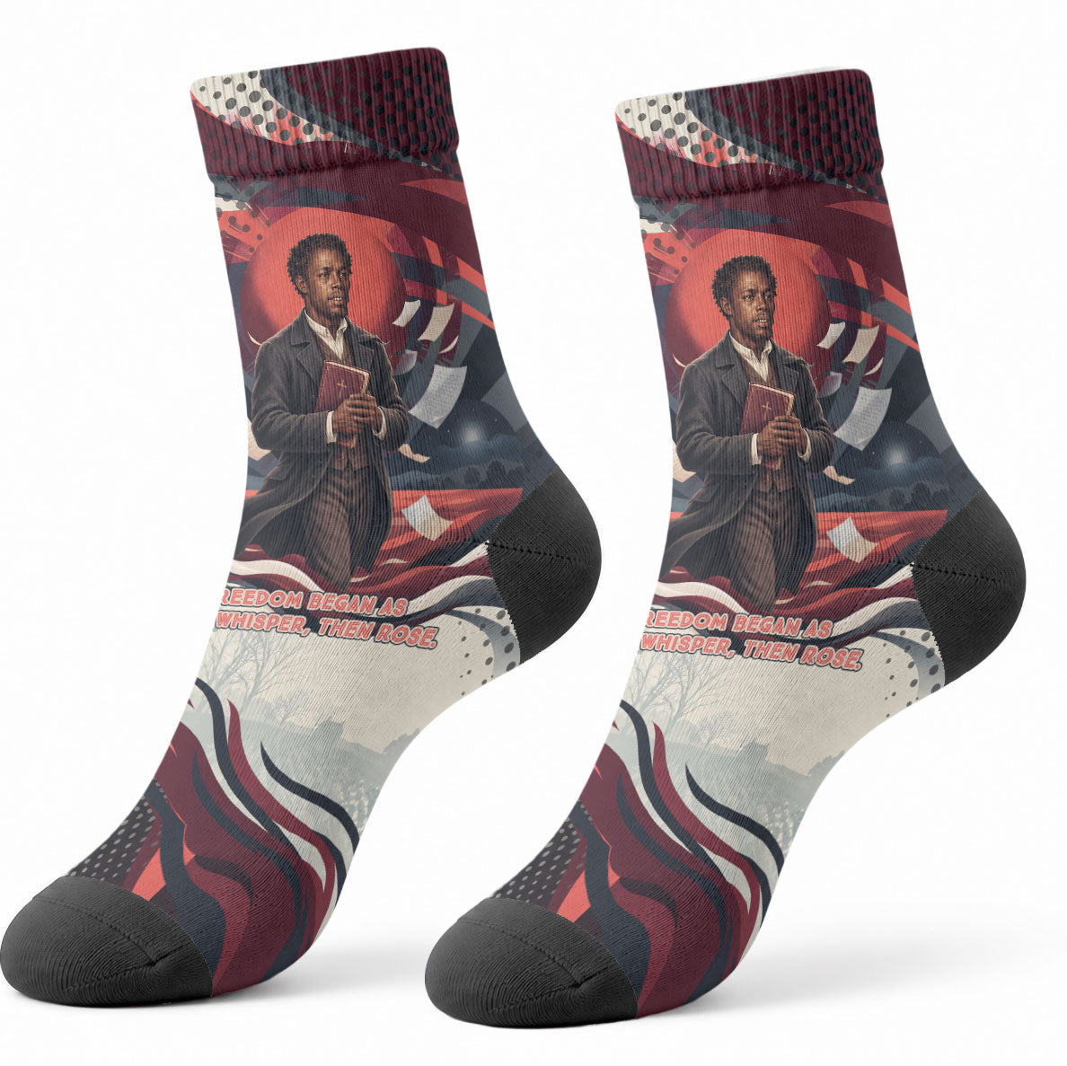 Nat Turner Black History Crew Socks Retro Pop Art Swirl Sunburst Portrait Freedom