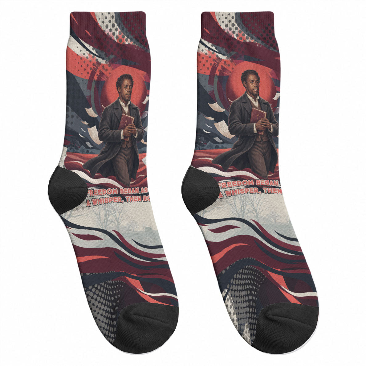 Nat Turner Black History Crew Socks Retro Pop Art Swirl Sunburst Portrait Freedom