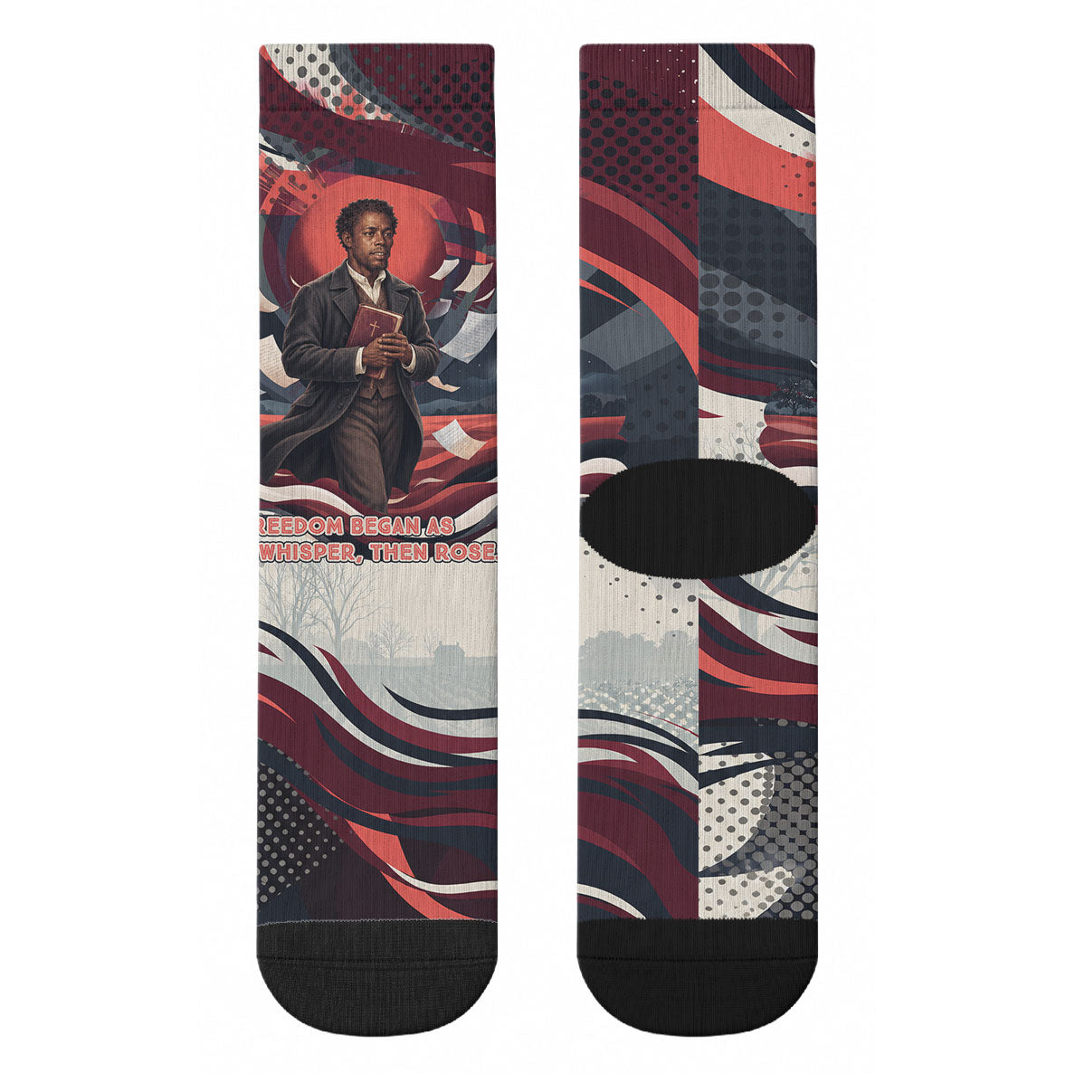 Nat Turner Black History Crew Socks Retro Pop Art Swirl Sunburst Portrait Freedom