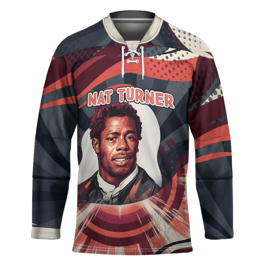 Nat Turner Black History Hockey Jersey Retro Pop Art Swirl Sunburst Portrait Freedom