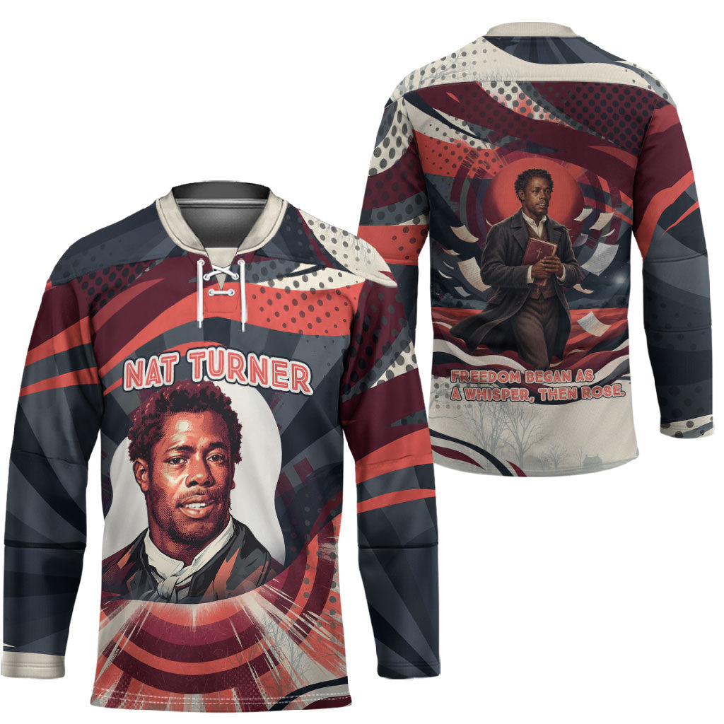 Nat Turner Black History Hockey Jersey Retro Pop Art Swirl Sunburst Portrait Freedom