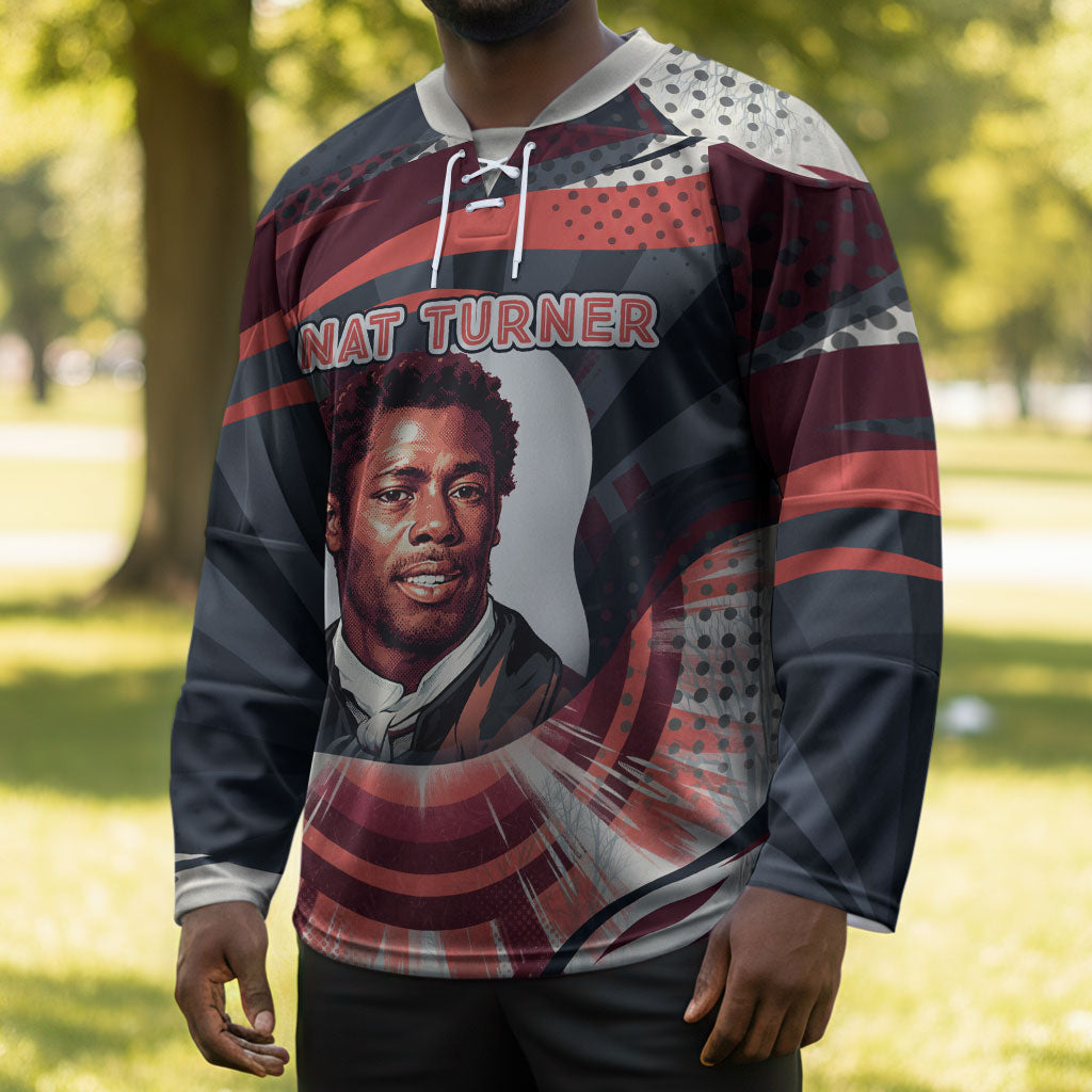 Nat Turner Black History Hockey Jersey Retro Pop Art Swirl Sunburst Portrait Freedom