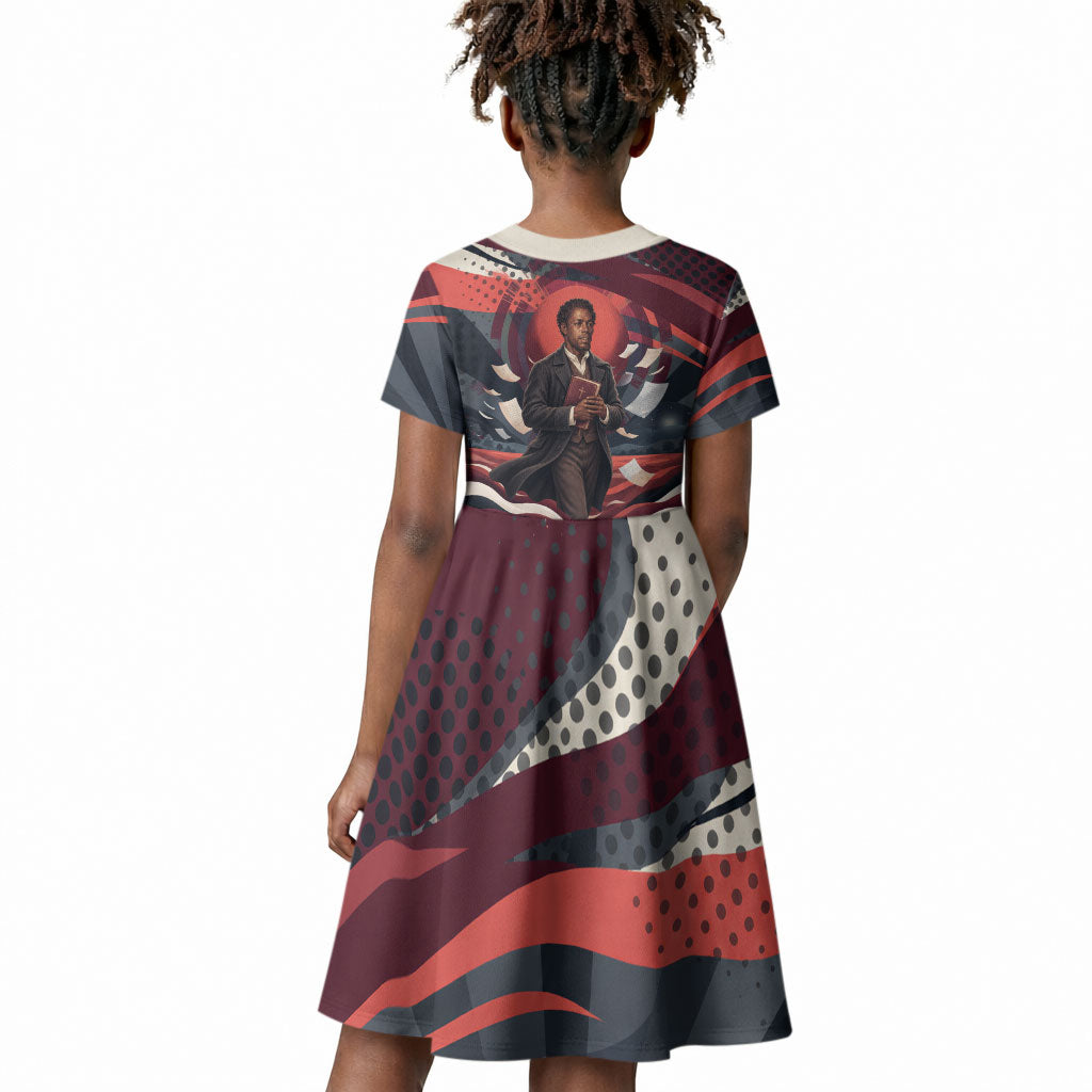 Nat Turner Black History Kid Short Sleeve Dress Retro Pop Art Swirl Sunburst Portrait Freedom