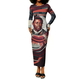 Nat Turner Black History Long Sleeve Bodycon Dress Retro Pop Art Swirl Sunburst Portrait Freedom