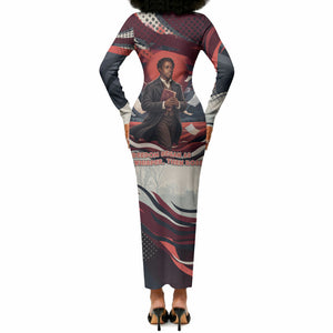 Nat Turner Black History Long Sleeve Bodycon Dress Retro Pop Art Swirl Sunburst Portrait Freedom