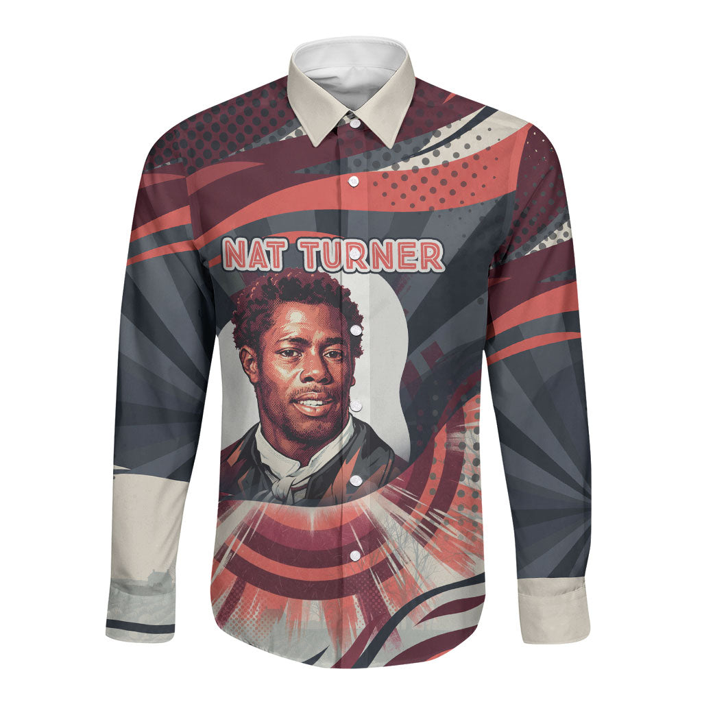 Nat Turner Black History Long Sleeve Button Shirt Retro Pop Art Swirl Sunburst Portrait Freedom