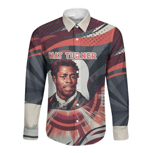 Nat Turner Black History Long Sleeve Button Shirt Retro Pop Art Swirl Sunburst Portrait Freedom