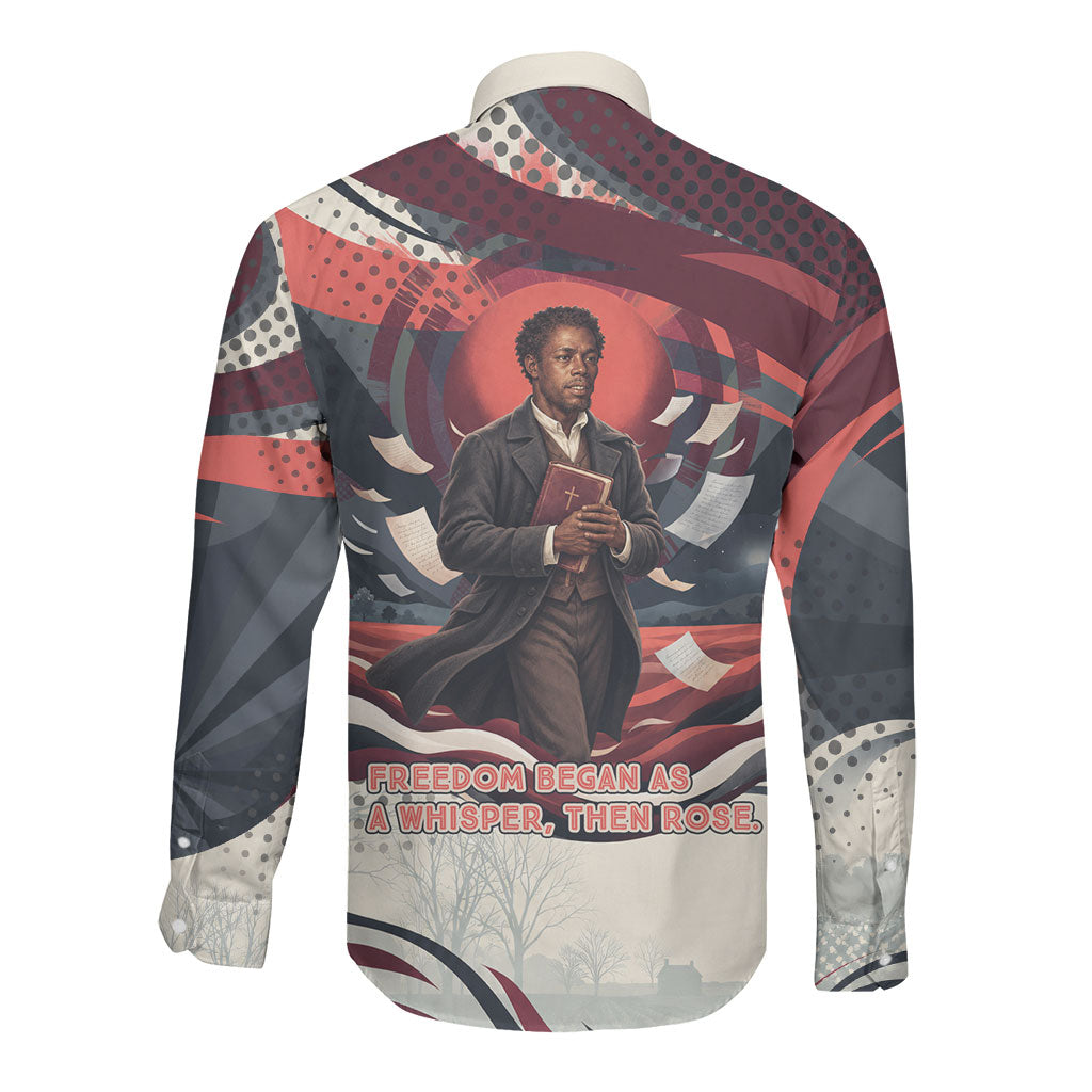 Nat Turner Black History Long Sleeve Button Shirt Retro Pop Art Swirl Sunburst Portrait Freedom